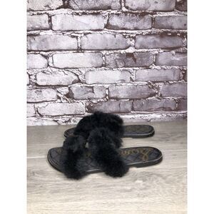 Sam Edelman Griselda Black Faux Fur Strap Slides Sandals Women’s Sz 9M US/39EU